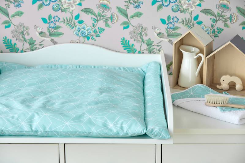 Kraftkids Wickelauflage Weiße Dünne Diamante Auf Mint 75x70 cm | Bxt, 60x70 78x78 85x75 | Bxt von Etsy - KraftKidsShop