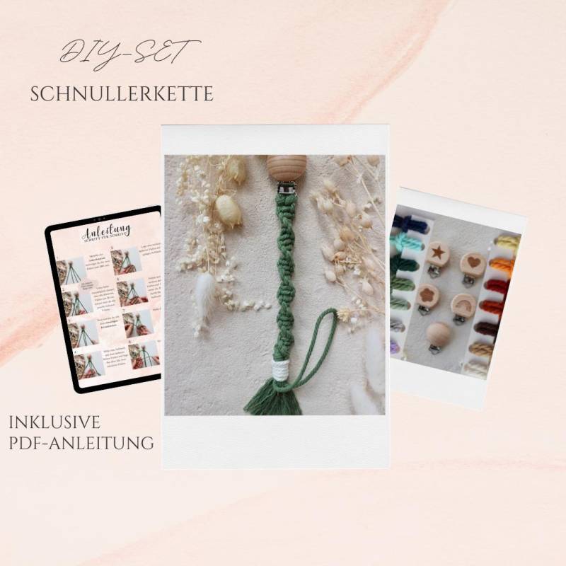Schnullerkette | Diy-Set Makramee Pdf-Anleitung + Material Geschenk Kreative-Auszeit Baby Shower Party Geburt von Etsy - KreativSchachtelShop