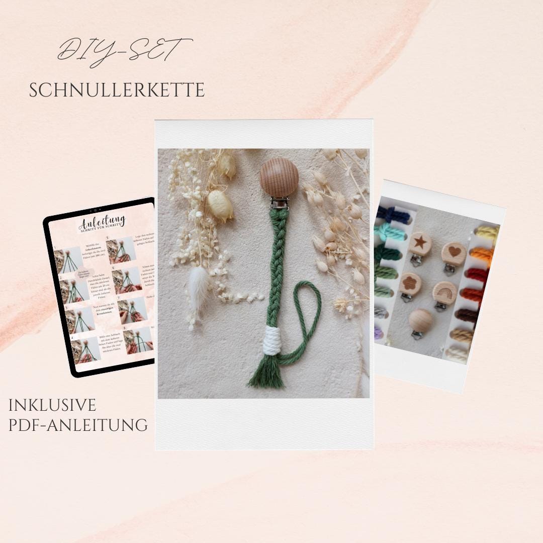 Schnullerkette | Diy-Set Makramee Pdf-Anleitung + Material Geschenk Kreative-Auszeit Baby Shower Party Geburt von Etsy - KreativSchachtelShop