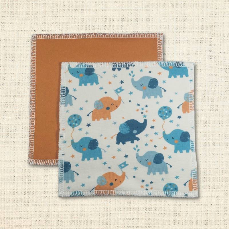 Feuchttücher - Waschlappen 2Er Set Bio Baumwolle Bunt Wiederverwendbar Waschbar Öko "Elefanten" von Etsy - Kristallnadel
