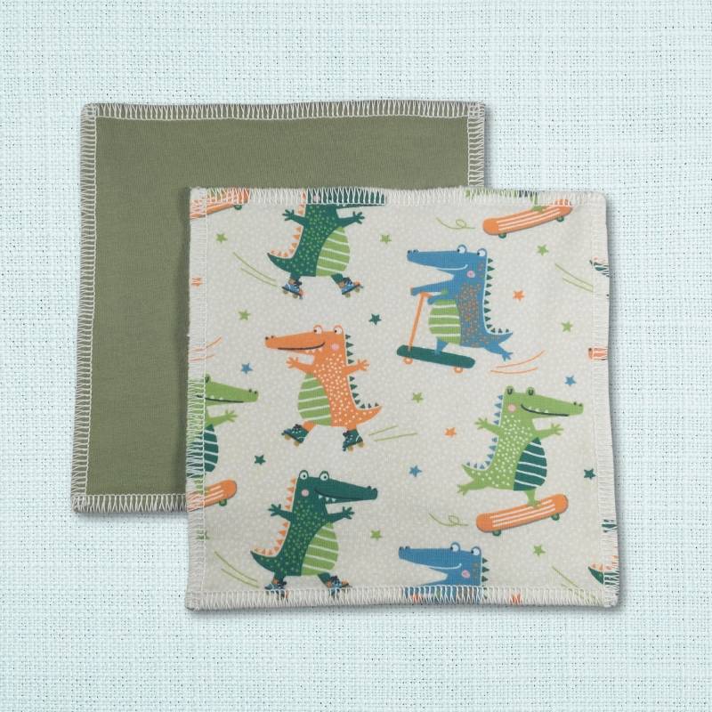 Feuchttücher - Waschlappen 2Er Set "Krokodile" Bio Baumwolle Bunt Wiederverwendbar Waschbar Öko von Etsy - Kristallnadel