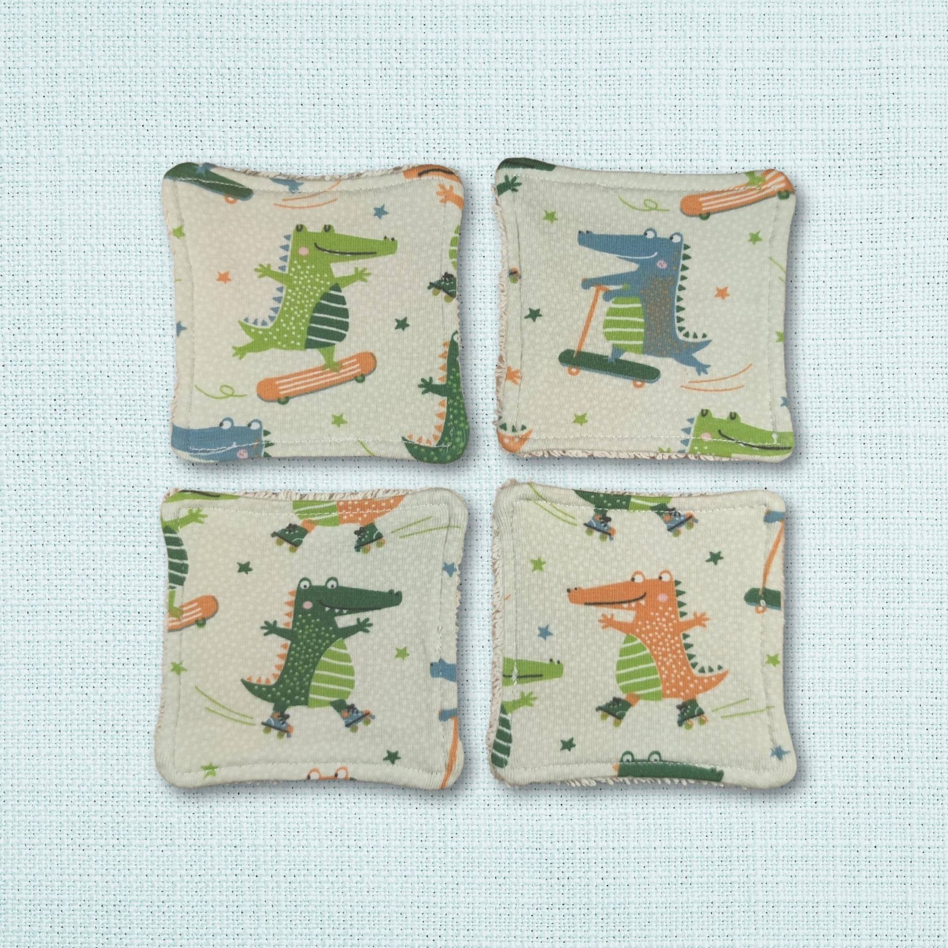 Große Kosmetikpads 4Er Set - Bio Baumwolle Bunt Waschbar Öko "Krokodile" von Etsy - Kristallnadel