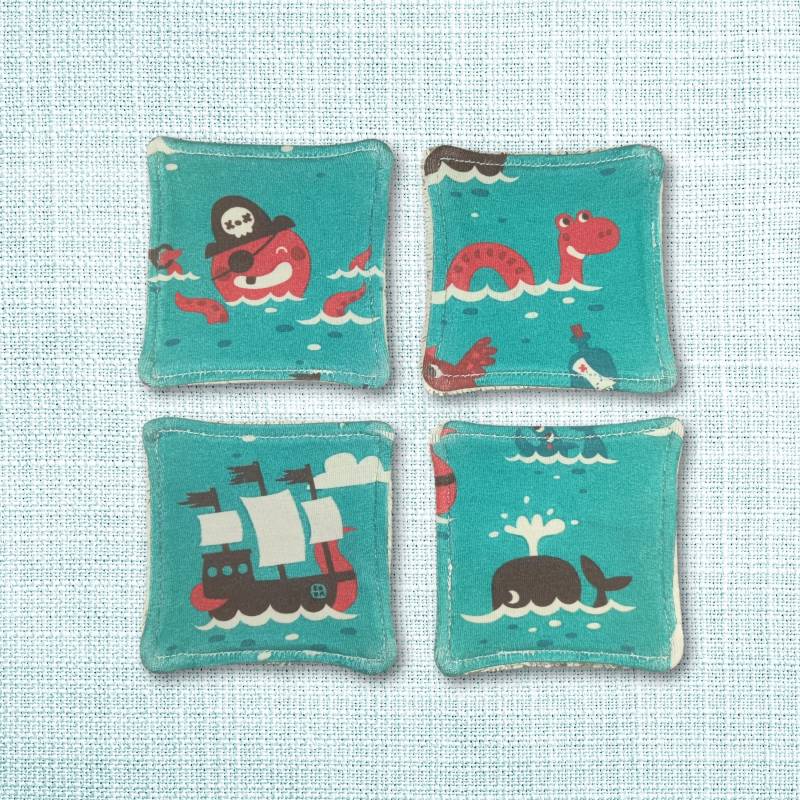 Große Kosmetikpads 4Er Set - Bio Baumwolle Bunt Waschbar Öko "Piraten" von Etsy - Kristallnadel