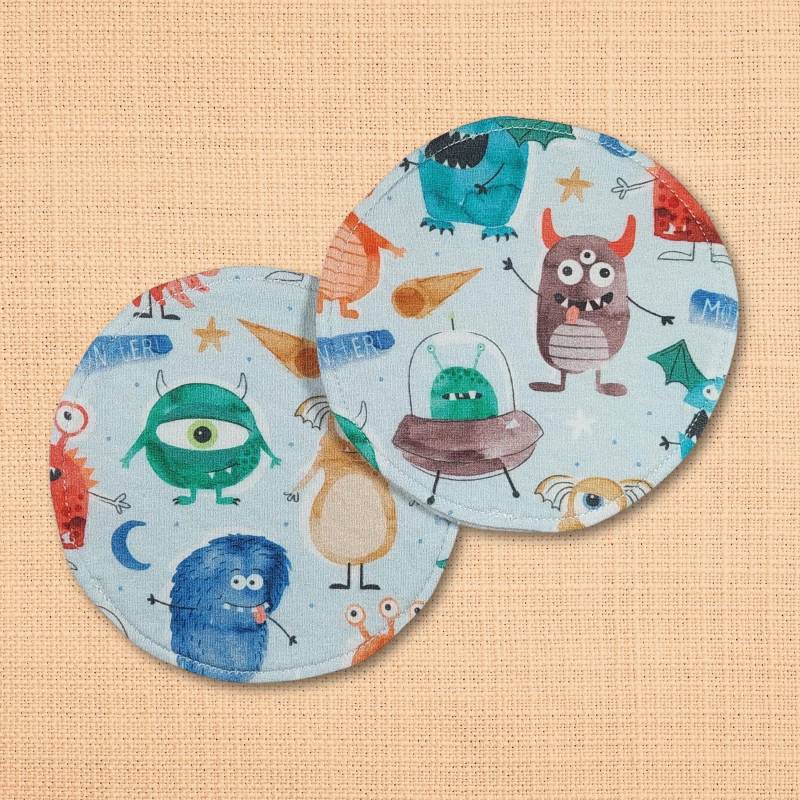 Waschbare - Wiederverwendbare Stilleinlagen Stillpads Aus Bio Öko Baumwolle "Monster" von Etsy - Kristallnadel