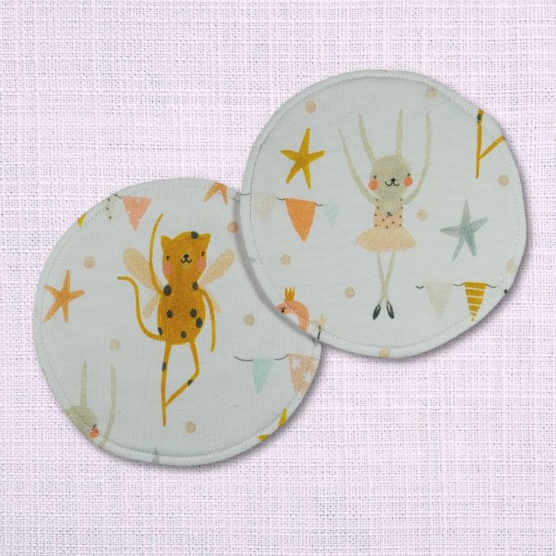 Waschbare - Wiederverwendbare Stilleinlagen Stillpads Aus Bio Öko Baumwolle "Tanzende Tiere" von Etsy - Kristallnadel