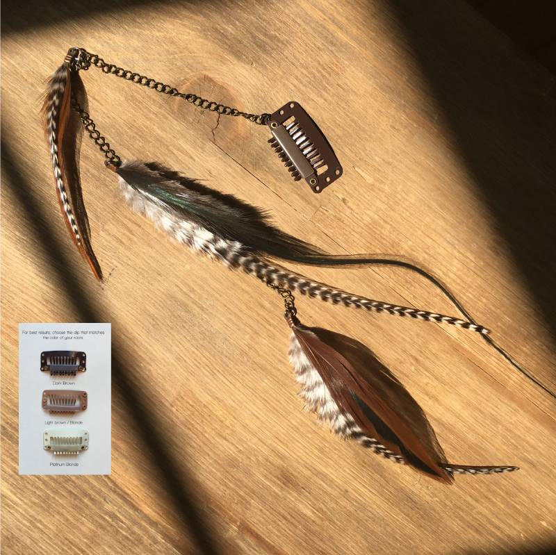 Boho Feder Haarspangen-Verlängerung Natürliche Warme Farben, Antik Messing von Etsy - KstarFeathers