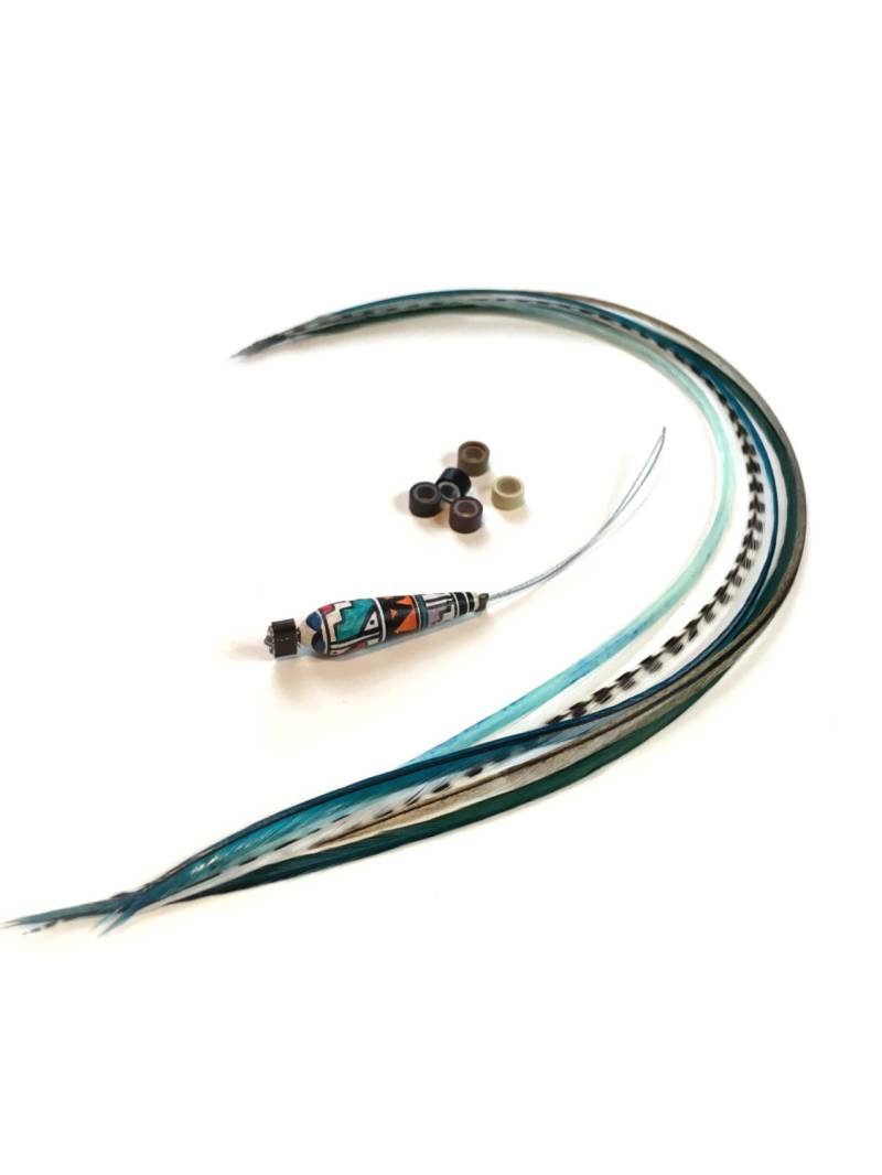 Natürliche Federn Haarverlängerungsset Blaue Dünne Federn, Perlen & Einfädler von Etsy - KstarFeathers