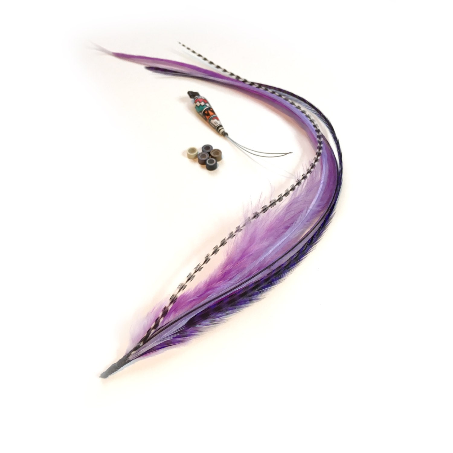 Purple Feder Haarverlängerungsset Hahnenfedern, Verdeck-Perlen & Threade von Etsy - KstarFeathers