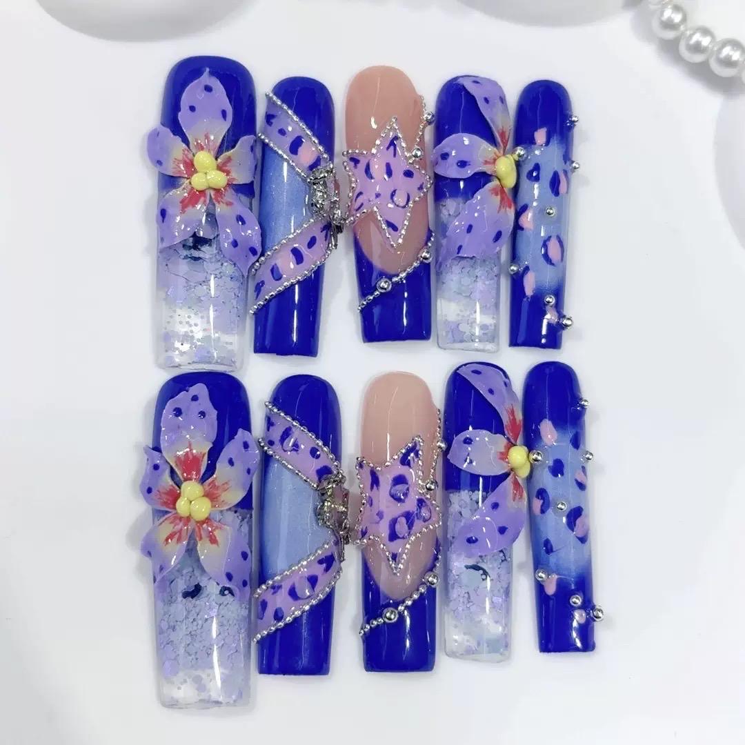 Long Square Press-On Nails - Royal Blue Butterfly Design Glitzer & 3D Details Statement Handmade Kunstnägel Long Square Press-On Nails - Royal Blue Butterfly Design Glitzer & 3D Details Statement Handmade Kunstnägel von Etsy - KugelzauberMystery