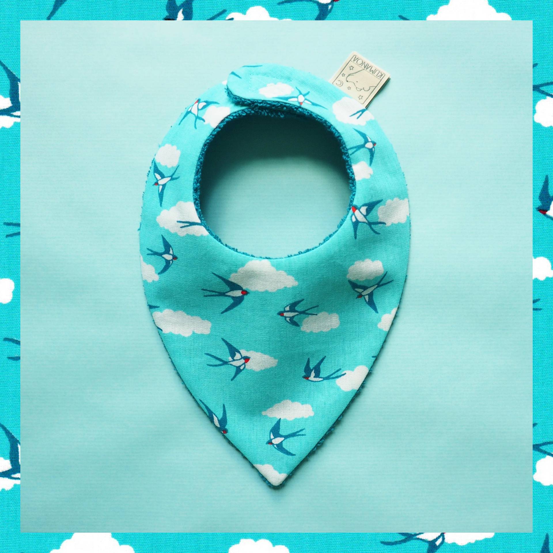 Schwalben-Bandana-Lätzchen, Türkis Oder Grau, Bandana-Lätzchen Mit Klettverschluss, Geburtsgeschenk von Etsy - Kumanoa