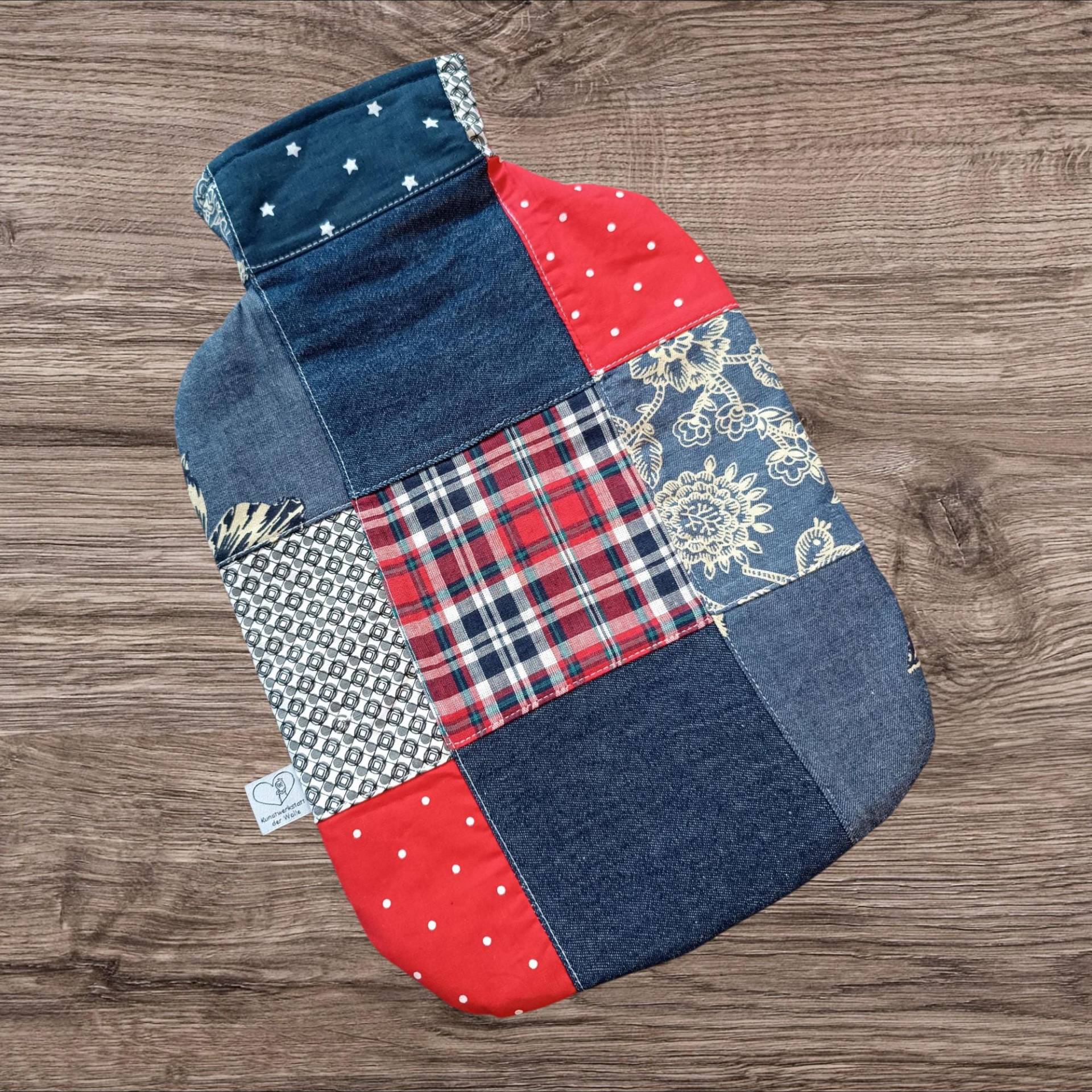 Wärmflasche Jeans Patchwork Wärmflaschenbezug von Etsy - KunstwerkstattWolle
