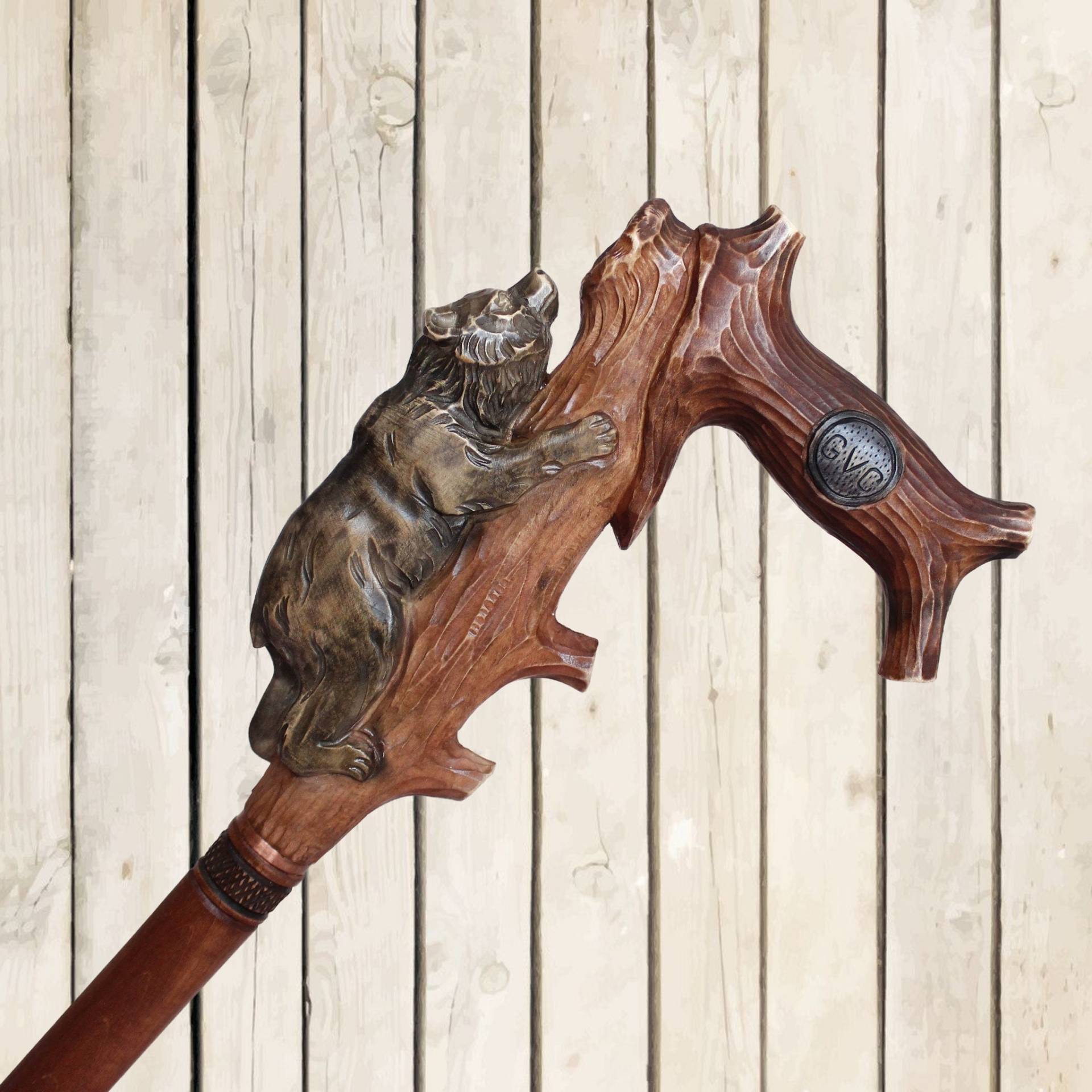 Handgeschnitzte Grizzlybär-Holzwanderstock, Handgemachter Wanderstock von Etsy - LEMWoodDesign