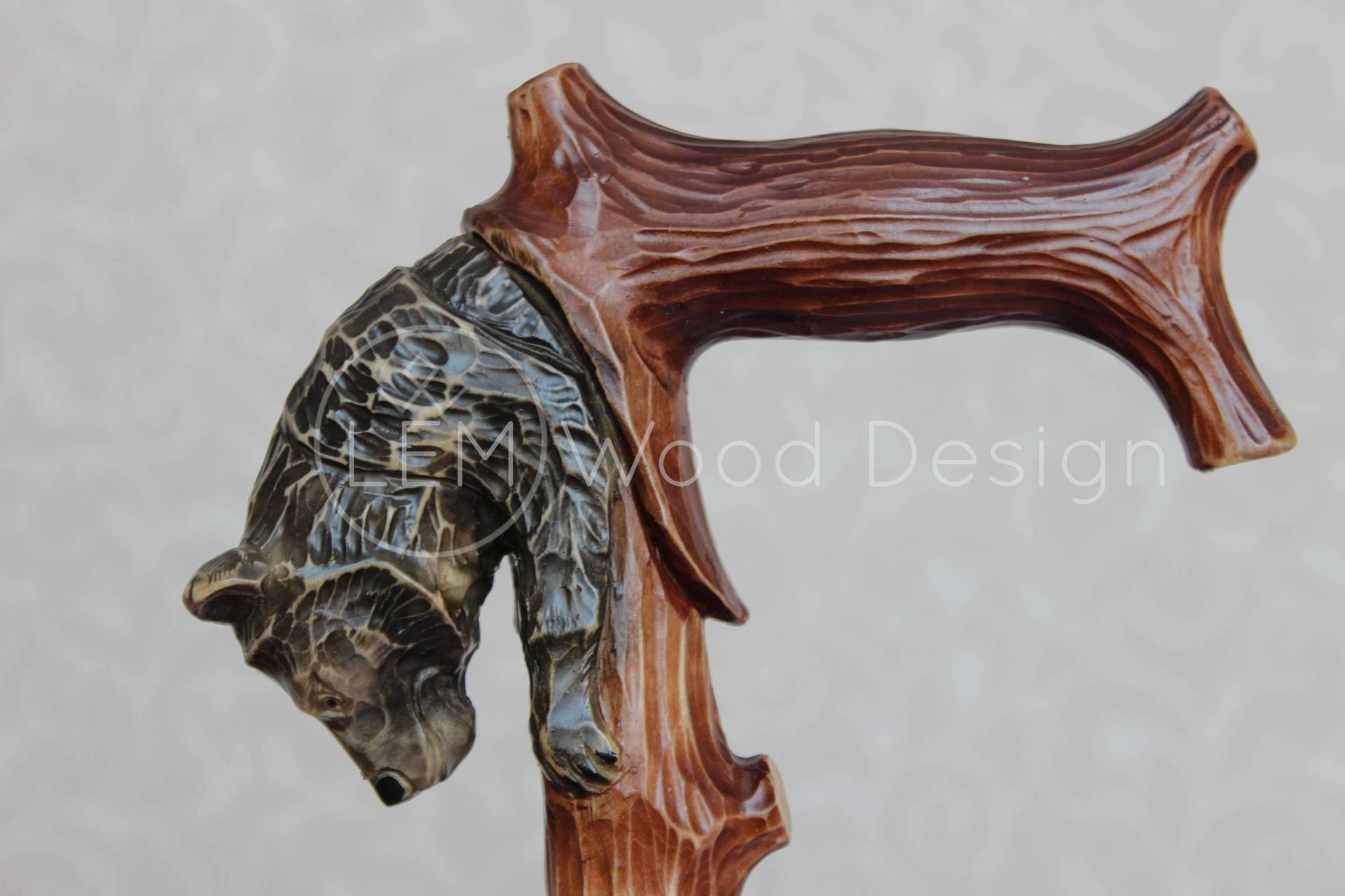 Handgeschnitzte Holz Gehstock Bär Auf Baum Design von Etsy - LEMWoodDesign