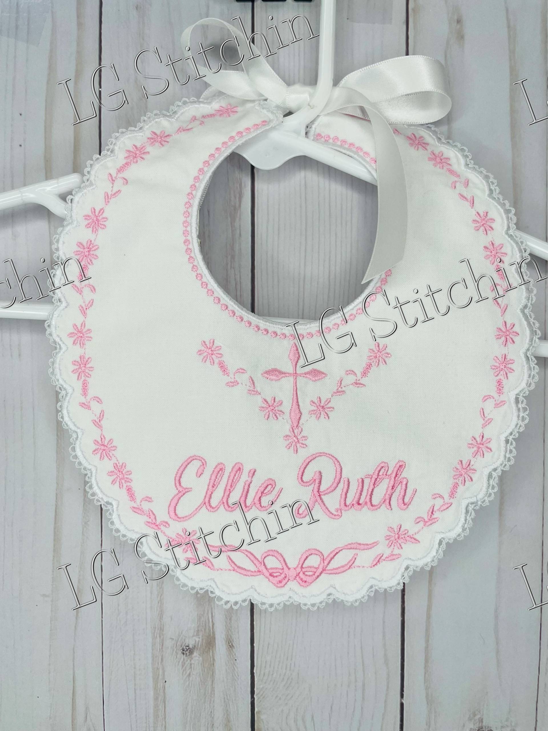 Tauf Lätzchen Taufe Lätzchen Bestickt Baby Mit Bandverschluss Spitze Hübsches Shower Geschenk Band Kreuz von Etsy - LGStitchin