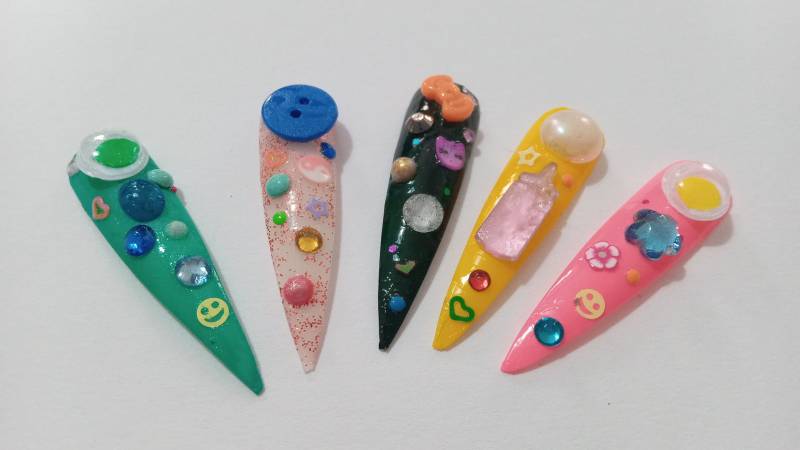 Gefälschte Nägel Handbemalt Hime Gyaru Regenbogen Übertrieben 3D von Etsy - LaSoffittaDiSte