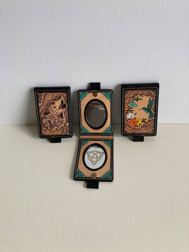 Geschobene Leder Taschenspiegel Mit Gravur, Verschiedene Muster von Etsy - LakotaCuir