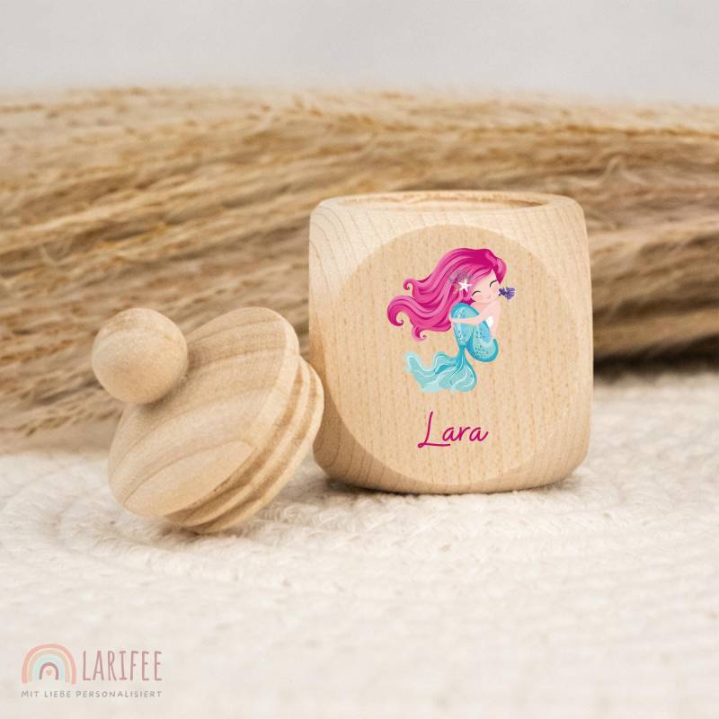 Zahndose Personalisiert Mit Meerjungfrau, Milchzahndose Name, Aus Holz, Dose Milchzähne, Schraubverschluss, Uv-Druck von Etsy - Larifee