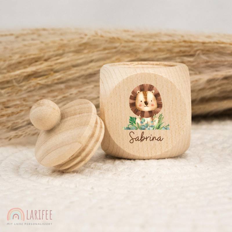 Zahndose Personalisiert Mit Löwe, Milchzahndose Name, Aus Holz, Dose Milchzähne, Schraubverschluss, Zahnfee, Uv-Druck von Etsy - Larifee