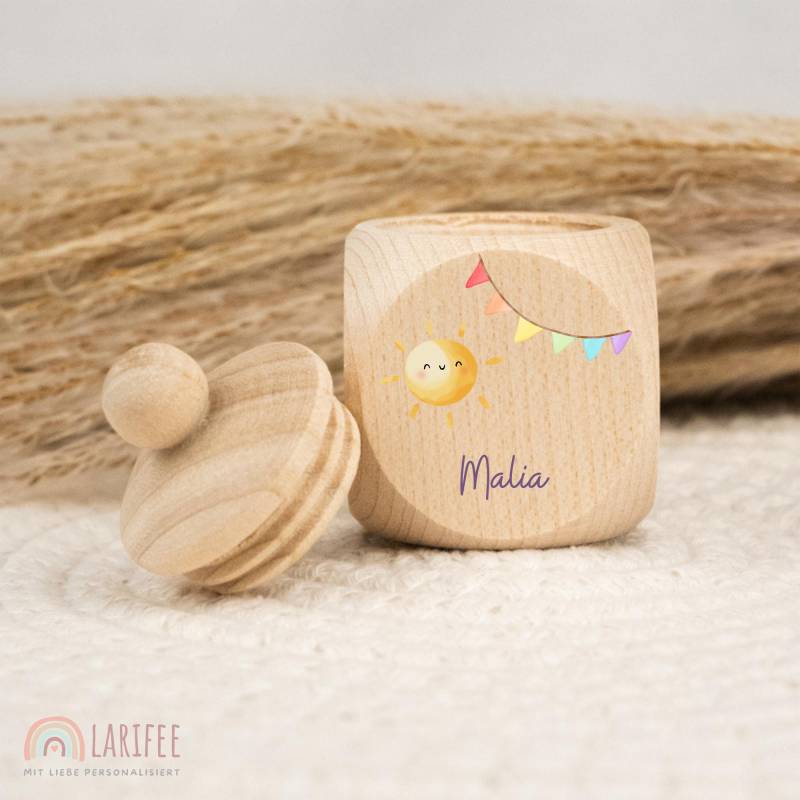 Zahndose Personalisiert Mit Sonne, Milchzahndose Name, Aus Holz, Dose Milchzähne, Schraubverschluss, Zahnfee, Uv-Druck von Etsy - Larifee