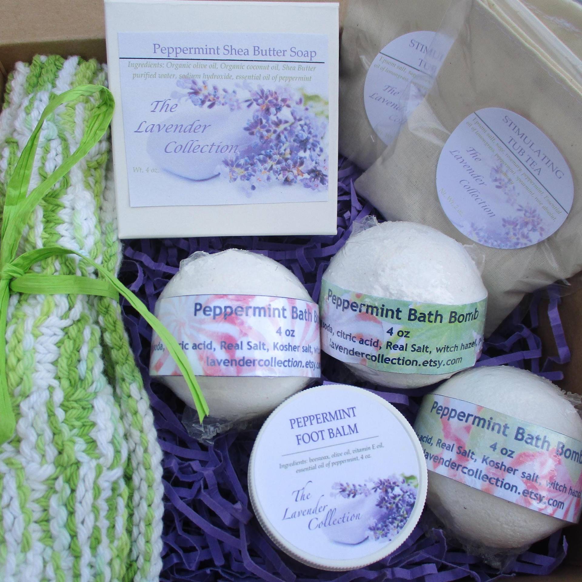 Peppermint Spa Geschenkbox, Sheabutter Seife, Waschlappen Gestrickt von Etsy - LavenderCollection