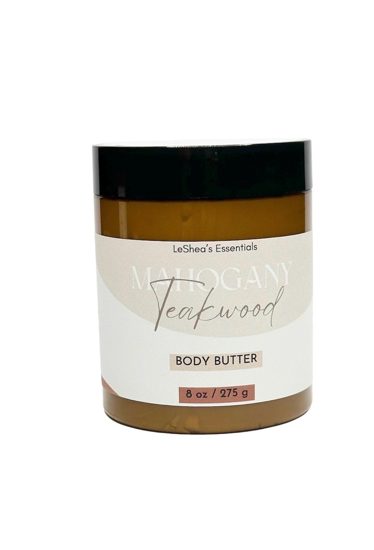 Mahagony Teakholz Körperbutter, Sheabutter, Mangobutter, Vitamin-E-Öl, Natürliche Hautcreme-Feuchtigkeitscreme, Lotion Für Trockene, Sensible Haut von Etsy - LeSheasEssentialsTX
