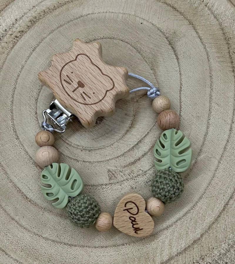 Schnullerkette, Schnullerkette Mit Namen, Schnullerkette Personalisiert , Geschenk Zur Geburt Verschiedene Clips Löwe, Fuchs, Elefant, Grün von Etsy - LemonandCocoa