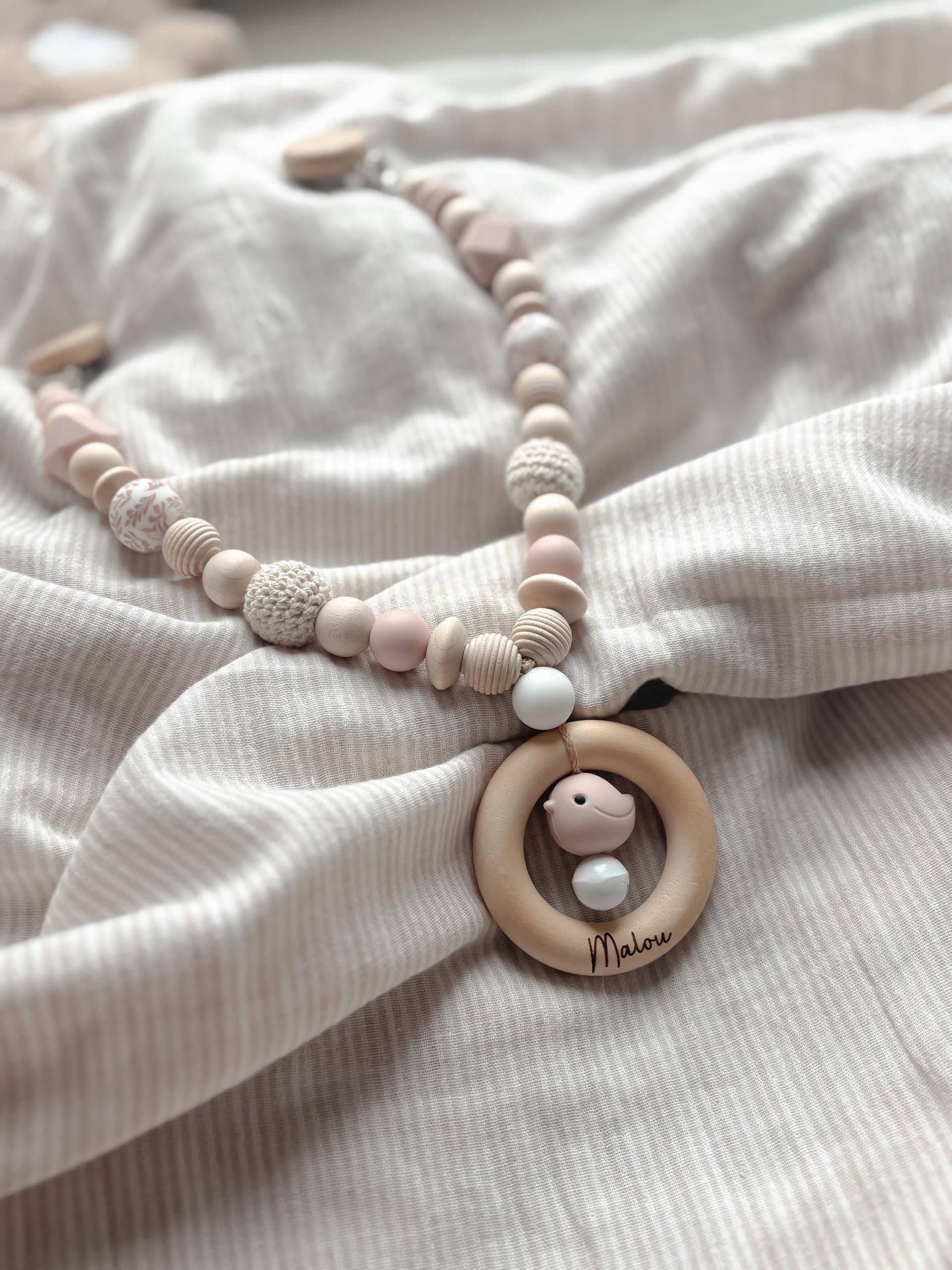 Kinderwagenkette - Personalisiert Kinderwagen Anhänger Schnullerkette Mit Namen- Vogel Hell Rosa Geschenk Zur Taufe von Etsy - LeukkStudio