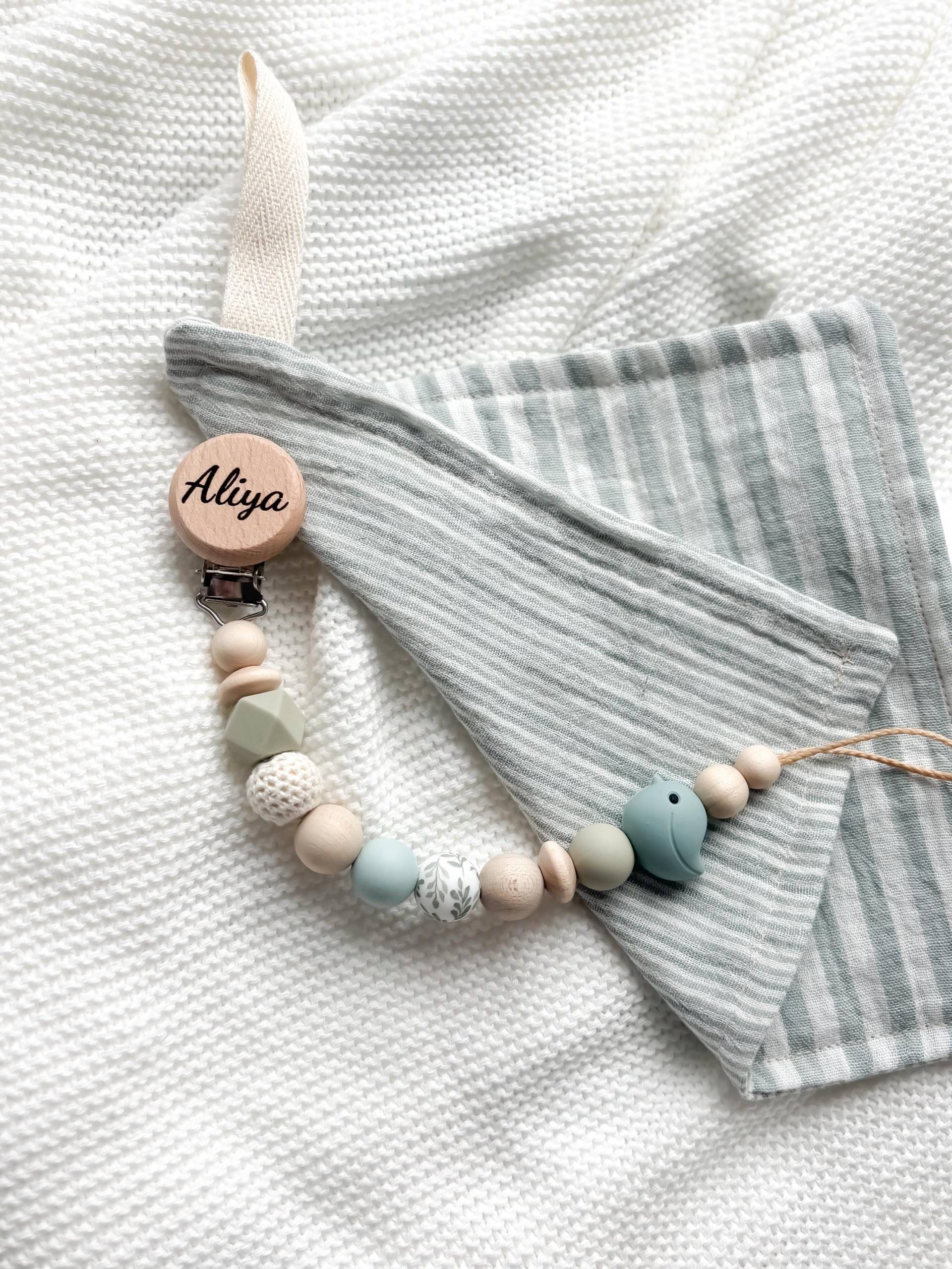 Personalisierte Schnullerkette -Geschenk Zur Ostern, Geburt Oder Taufe - Mit Vogel in Blau Mit Namen von Etsy - LeukkStudio