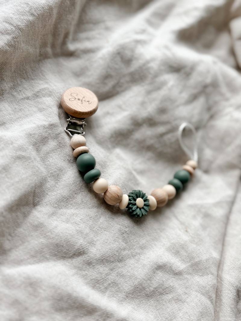 Schnullerkette Mit Namen Personalisiert - Blume Grün Geschenk Geburt von Etsy - LeukkStudio