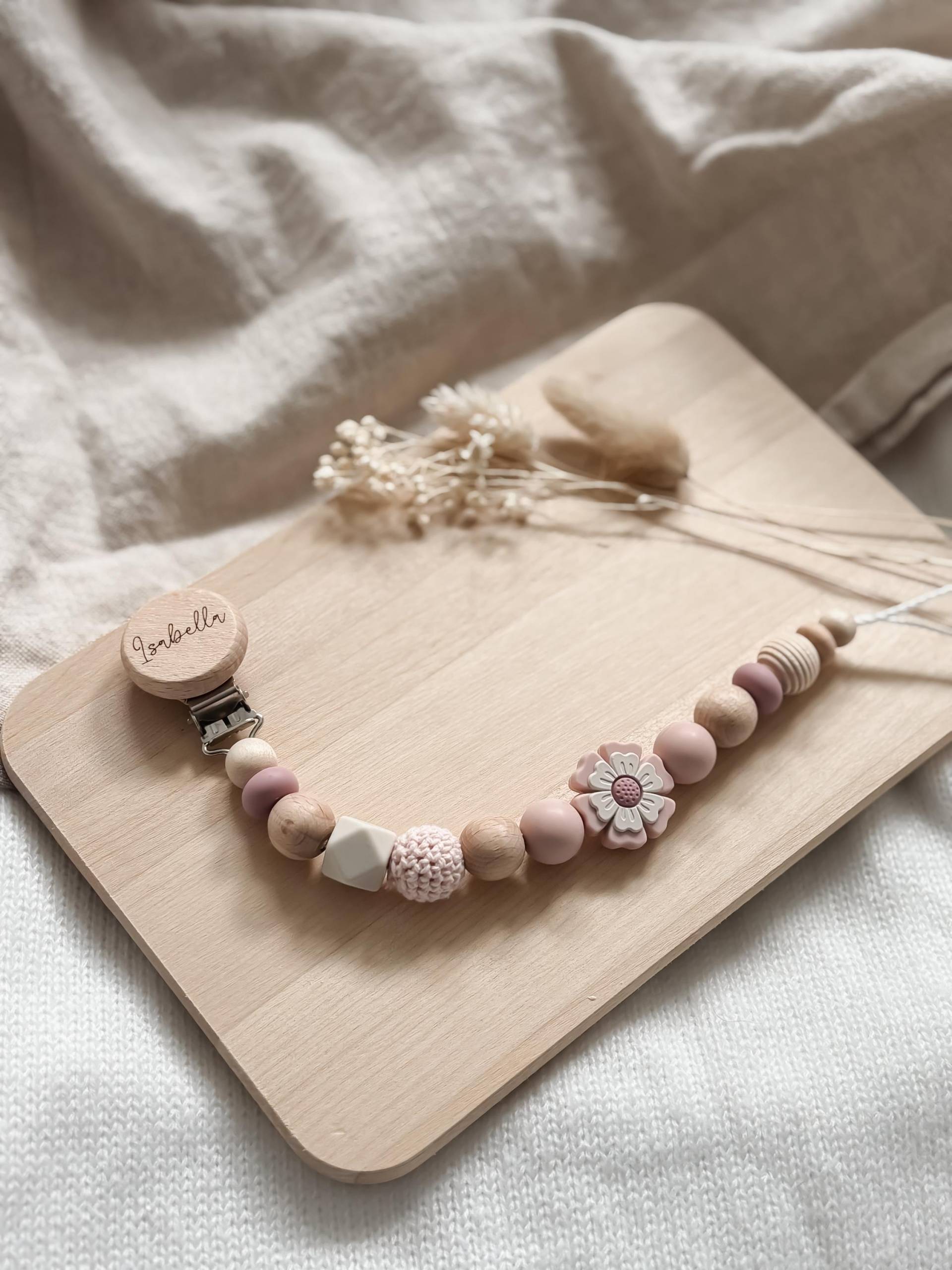 Schnullerkette Mit Namen Personalisiert - Blume Hell Rosa Geschenk Geburt von Etsy - LeukkStudio