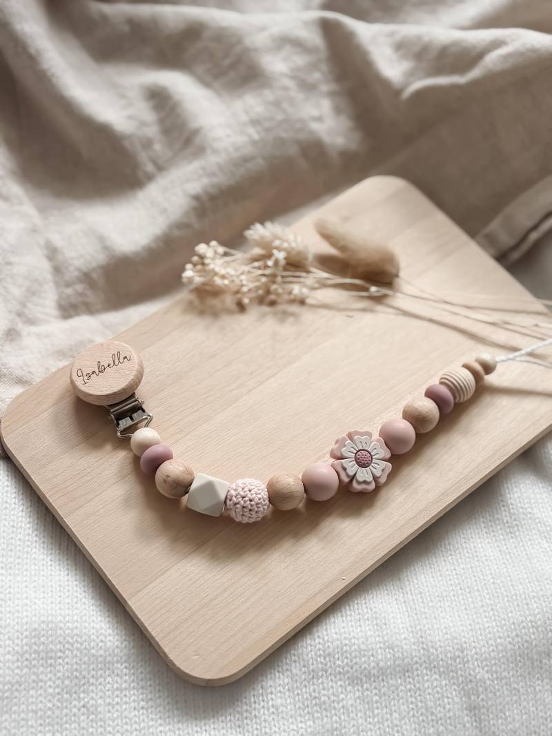 Schnullerkette Mit Namen Personalisiert - Blume Hell Rosa Geschenk Geburt von Etsy - LeukkStudio