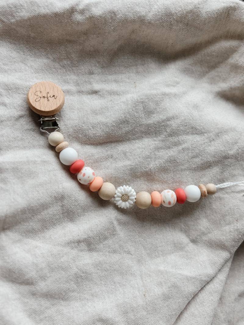 Schnullerkette Mit Namen Personalisiert - Blume Weiß Sommer Geschenk Geburt von Etsy - LeukkStudio
