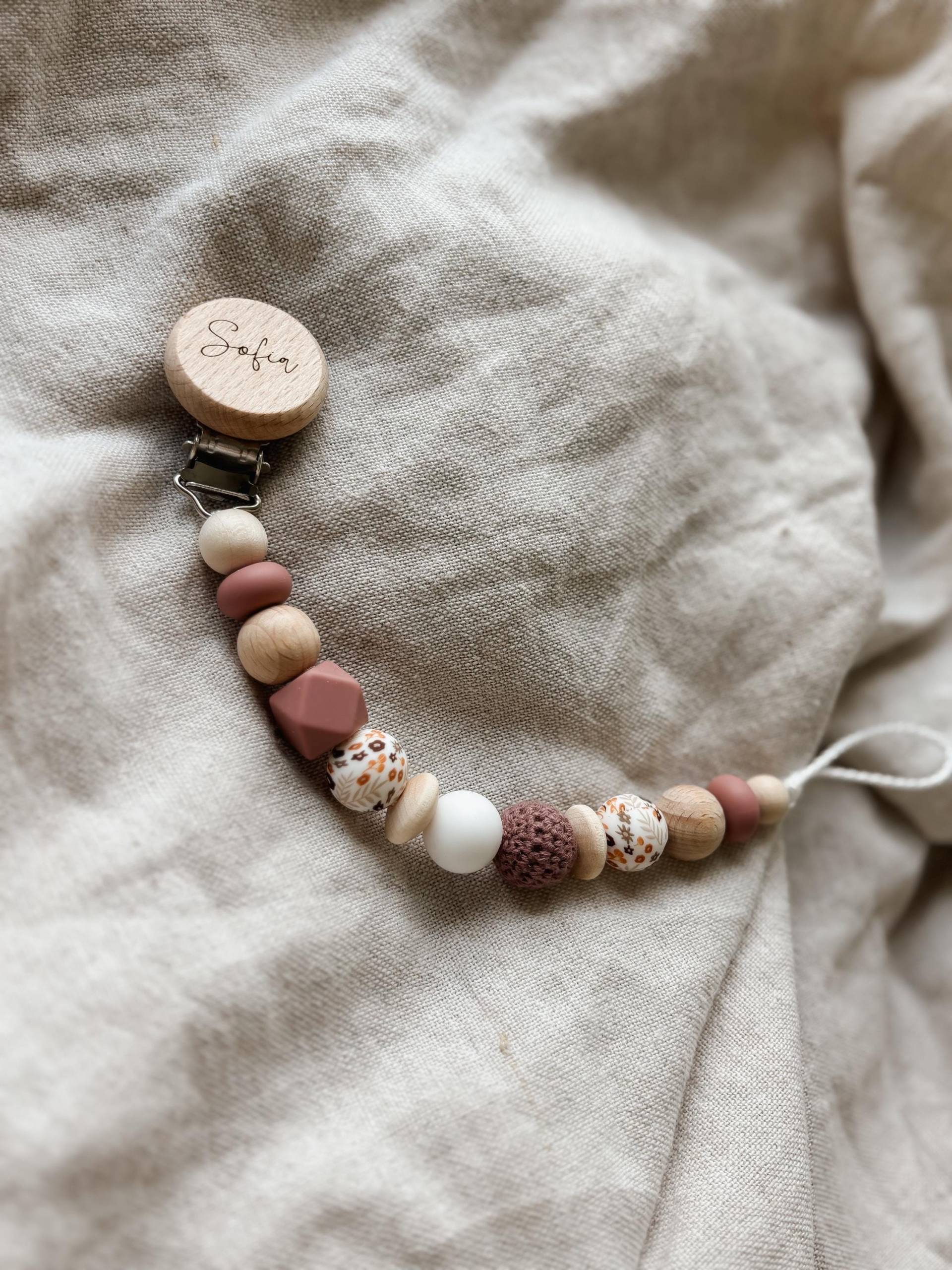 Schnullerkette Mit Namen Personalisiert -Blumen - Retrofarben Rosa -Geschenk Geburt Schnullerkette Mit Namen Personalisiert -Blumen - Retrofarben Rosa -Geschenk Geburt von Etsy - LeukkStudio