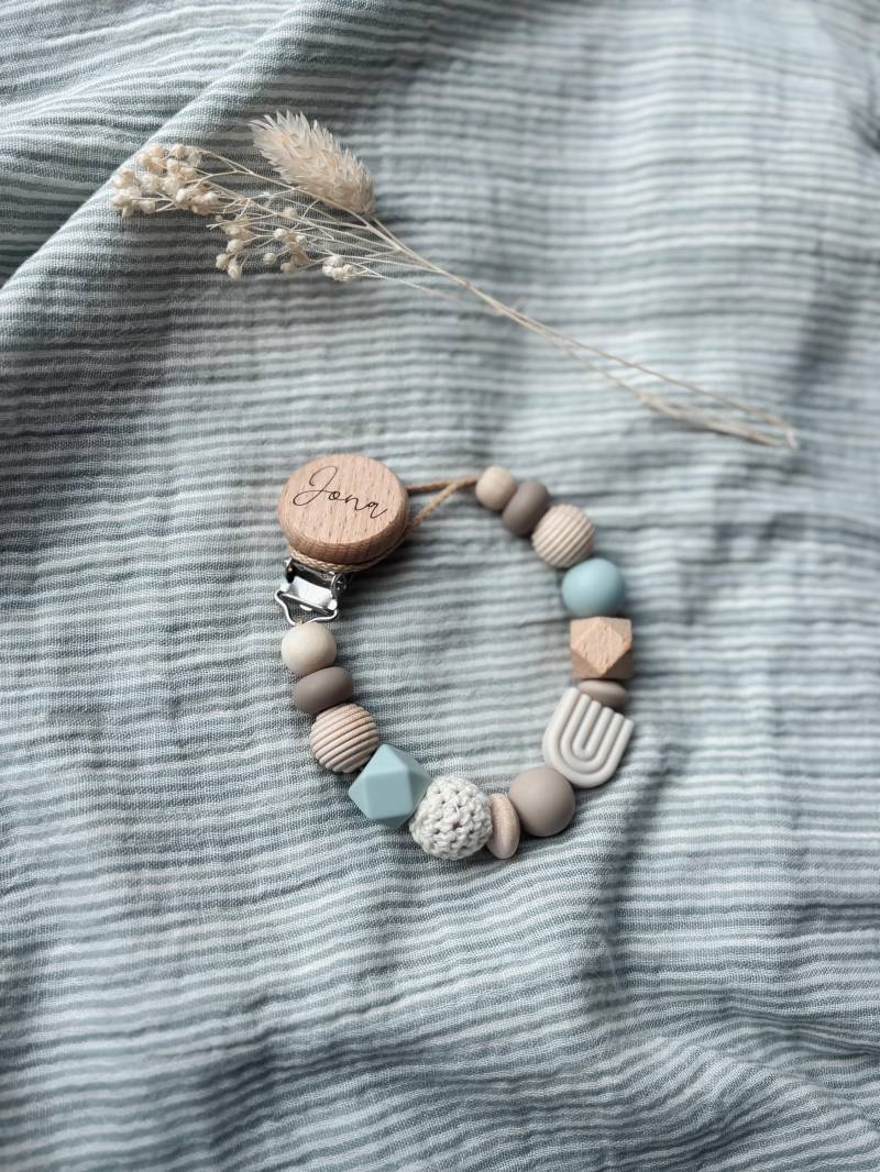 Schnullerkette Mit Namen Personalisiert - Regenbogen Beige Blau Geschenk Geburt- Taufe von Etsy - LeukkStudio