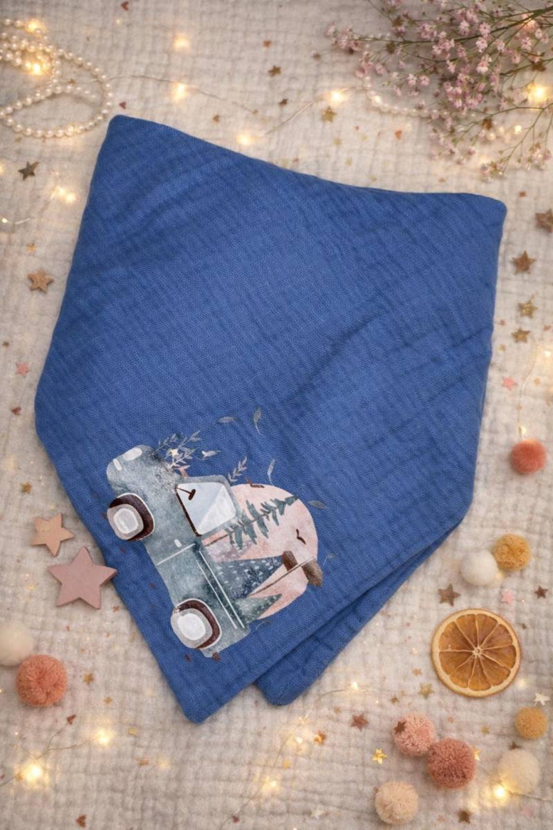 Musselin Halstuch Mit Druckknöpfen - Baby Dreieckstuch Blau Truck Motiv Sabbertuch Handmade von Etsy - LeunikatKreationen