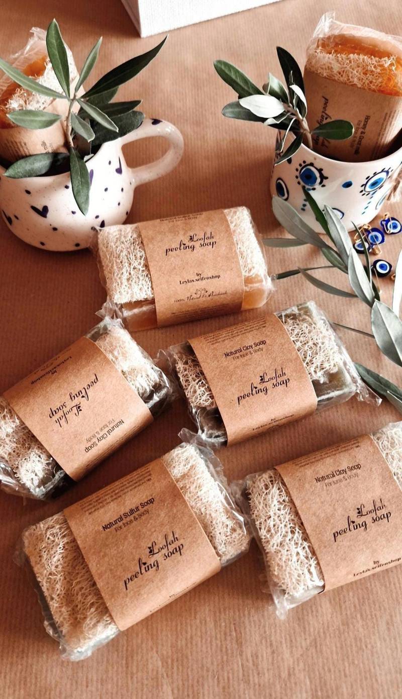 Luffaseifen | Naturseifen Luffaseife Tonerdeseife Claysoap Seife Pflegeseife Loofah Feuchtigkeitsspendende Seifen 100% Natür von Etsy - Leylasseifenshop
