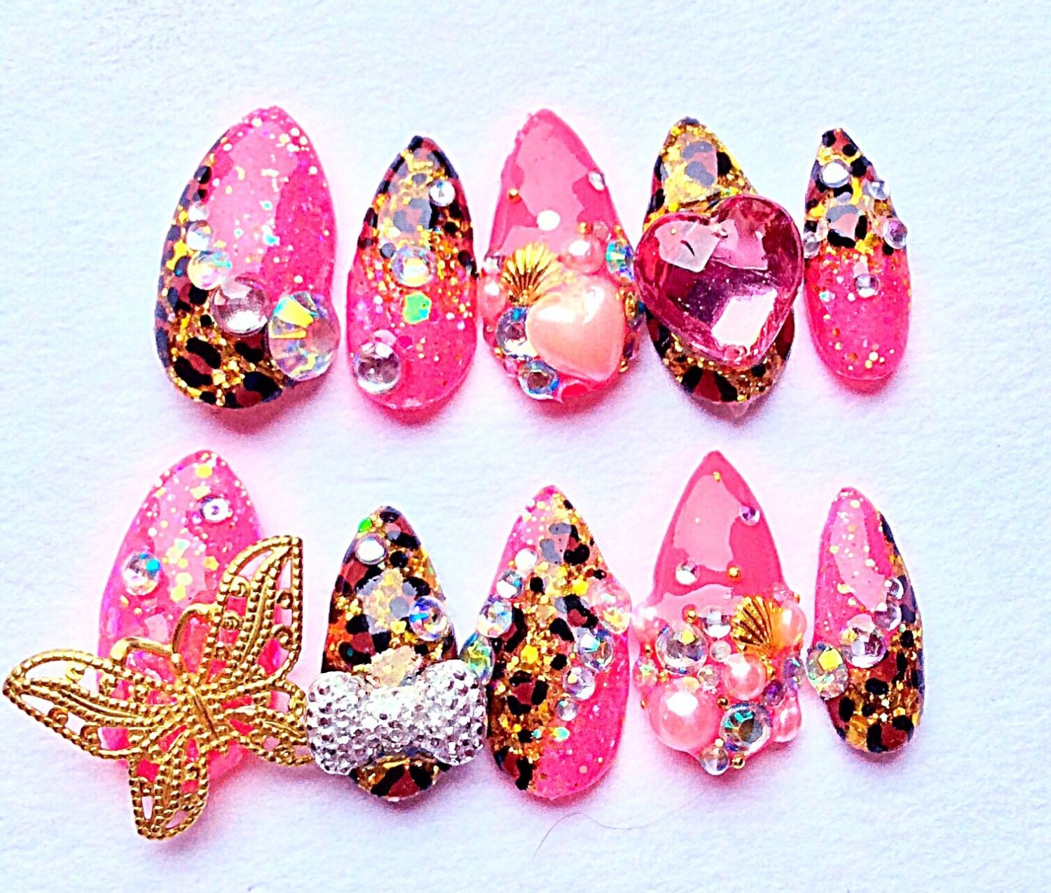 Pink Glitter Leopard Schmetterling Fierce Mermaid Kawaii Gyaru Nails von Etsy - LhouraiisShop
