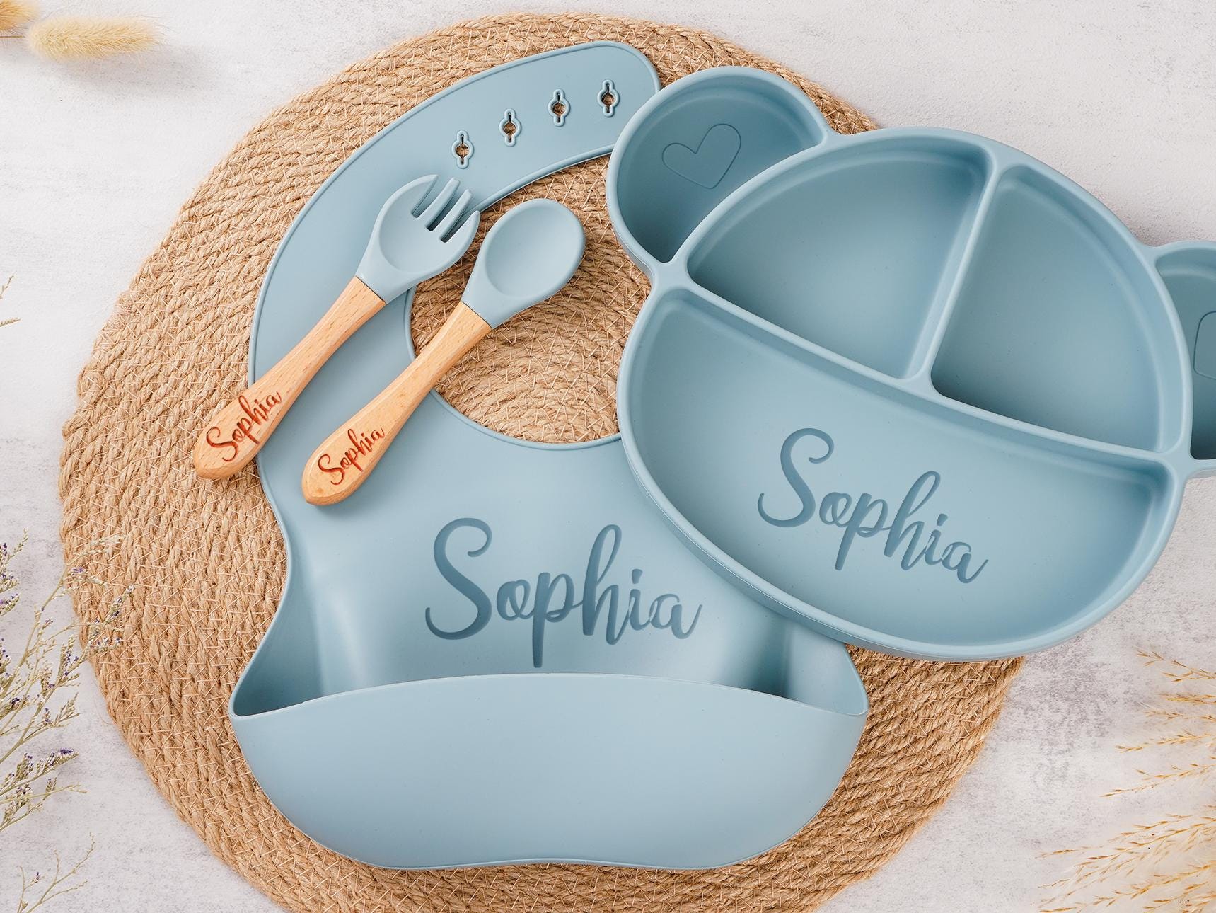 Personalized Silicone Weaning Set, Custom Engraved Plate Set With Name, Baby Feeding Set, Baby Shower Gifts, Newborn Keepsake, Eco-Friendly von Etsy - Lianetze