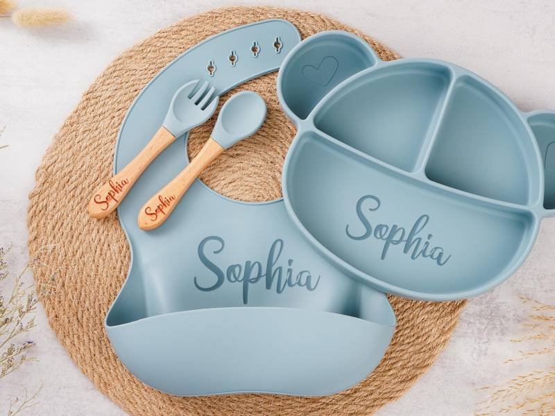 Personalized Silicone Weaning Set, Custom Engraved Plate Set With Name, Baby Feeding Set, Baby Shower Gifts, Newborn Keepsake, Eco-Friendly von Etsy - Lianetze