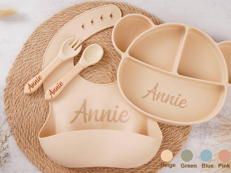 Custom Engraved Silicone Baby Feeding Set, Personalized Plate & Spoon, Weaning Gift, Shower & Birthday Gift von Etsy - Lianetze