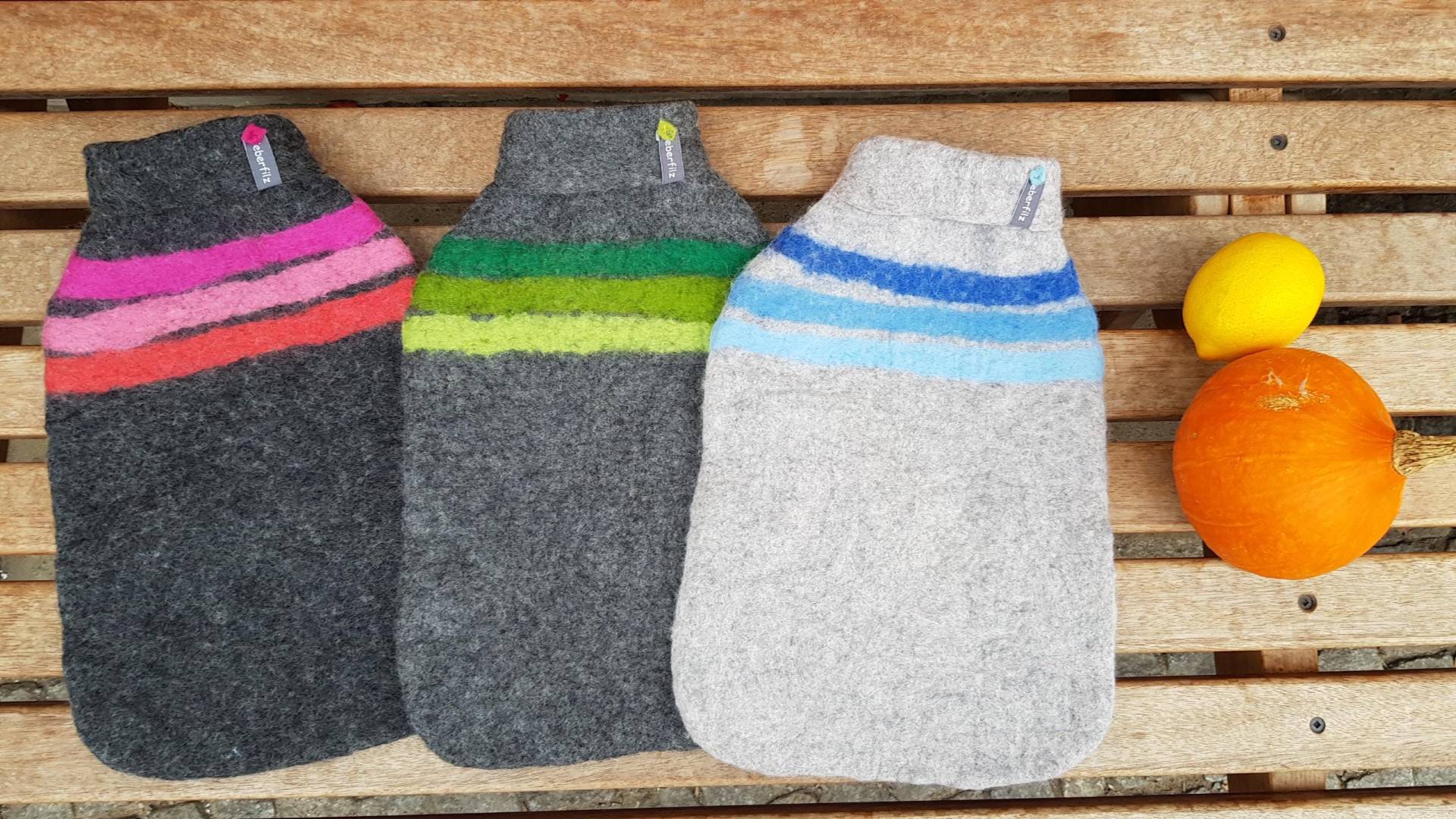 Wärmflasche Mit Filzbezug, Gestreift, Grau von Etsy - Lieberfilz