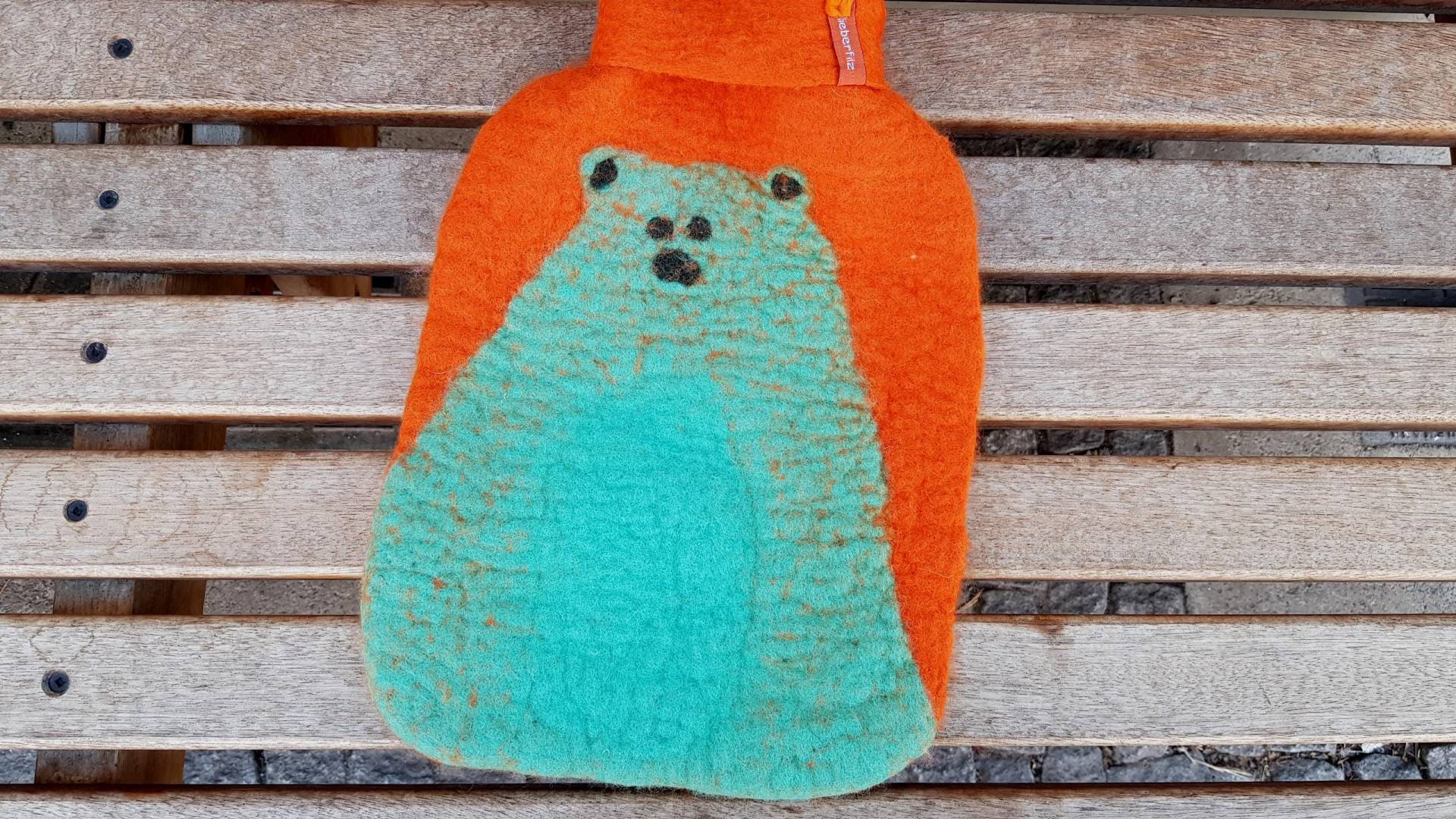 Wärmflasche Mit Gefilzter Hülle, Bär Auf Orange Gefärbt von Etsy - Lieberfilz