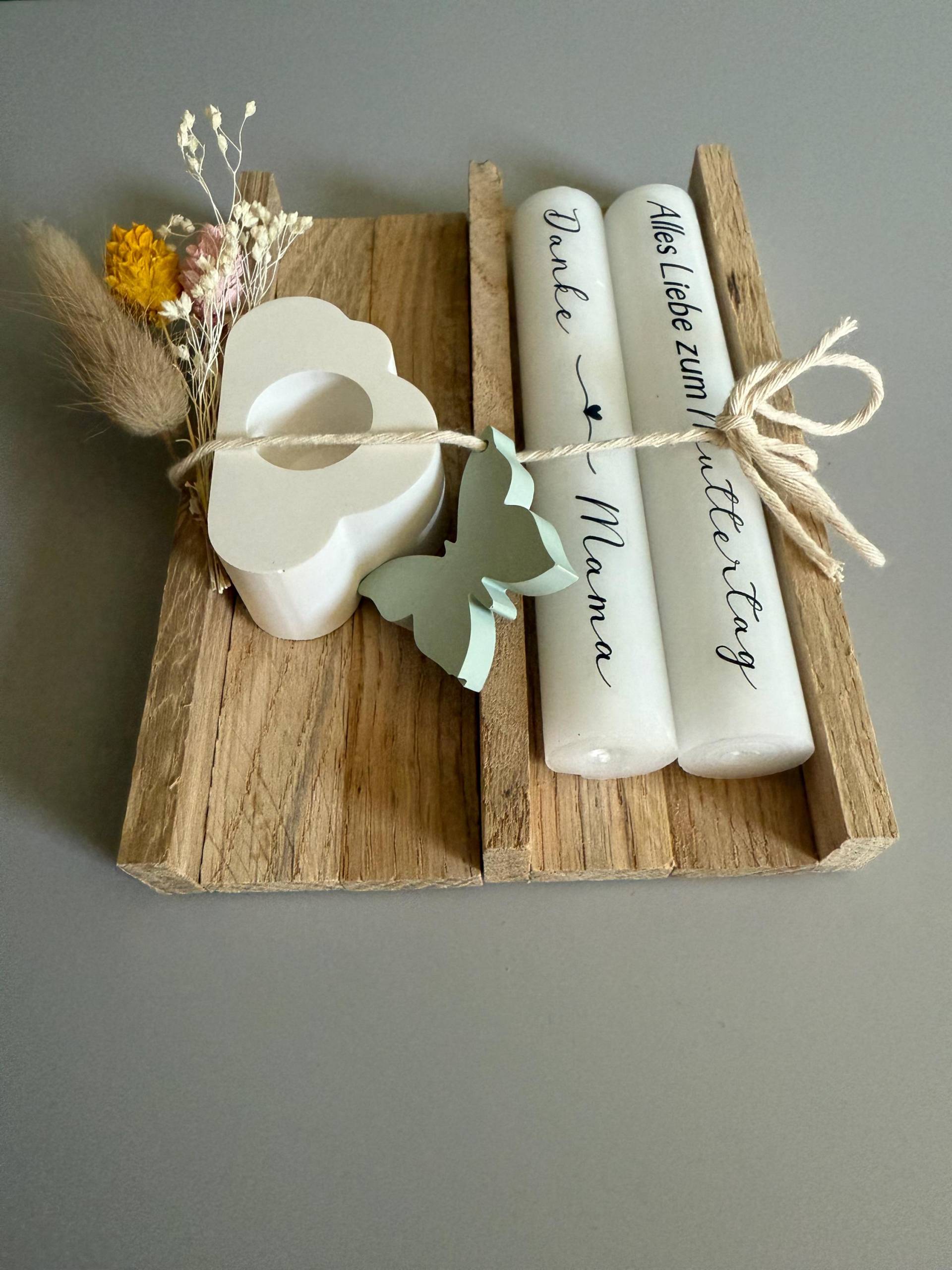Muttertag Geschenkset Kerze Handmade Trockenblume Holz von Etsy - LiebesschmiedeKreati