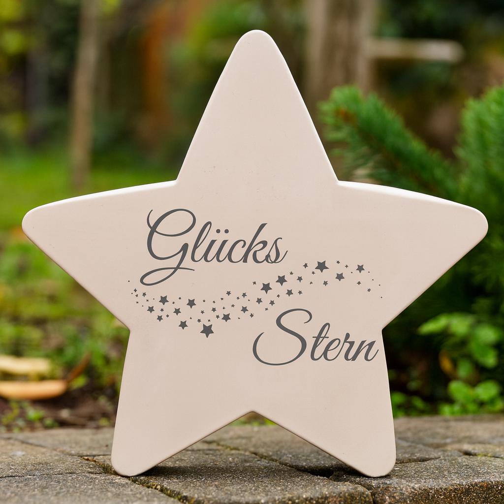 Glücks Stern Aus Beton - Handgemachte Dekoration I Geschenkidee | Schöner Betonstern Mit Schriftzug, Glücksbringer & Wohnaccessoire von Etsy - LieblingeundCo