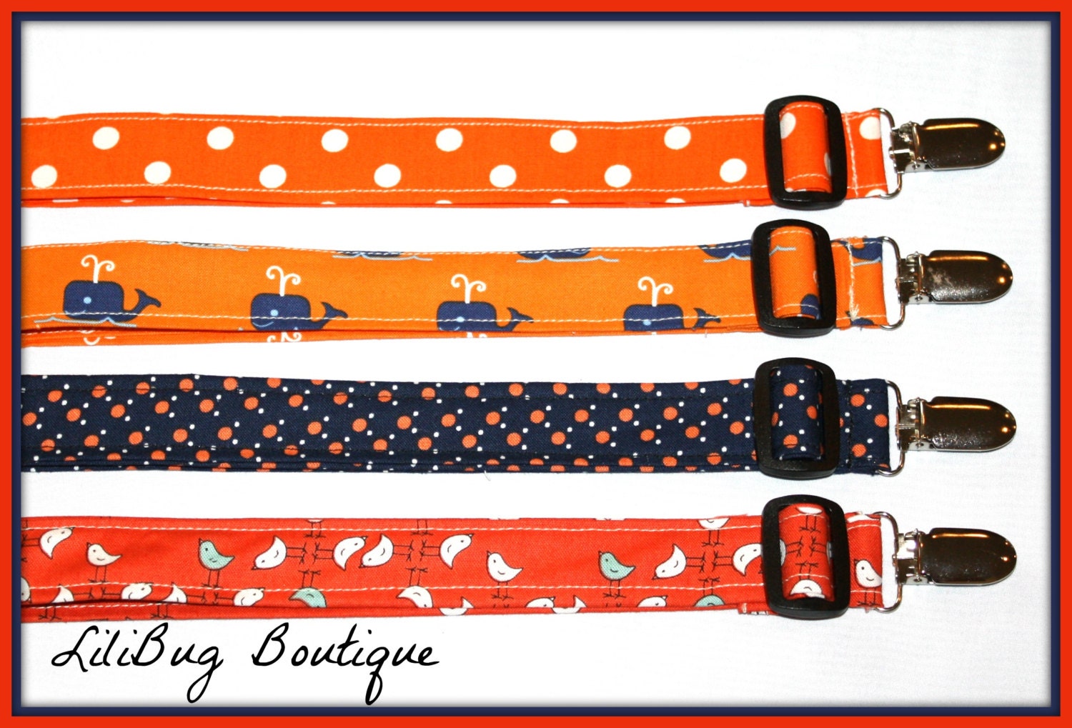 Lilibug Holen Sie Verstellbare Pflege- Und Bib Clip - Orangen Marineblau von Etsy - LiliBugBoutique