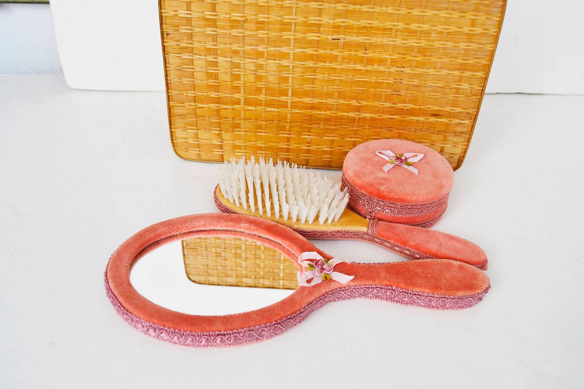 Spiegel Set, Bürste Und Staub Box Vintage, Hausmantel, Samt Rosenholz Farbe von Etsy - Limbhad