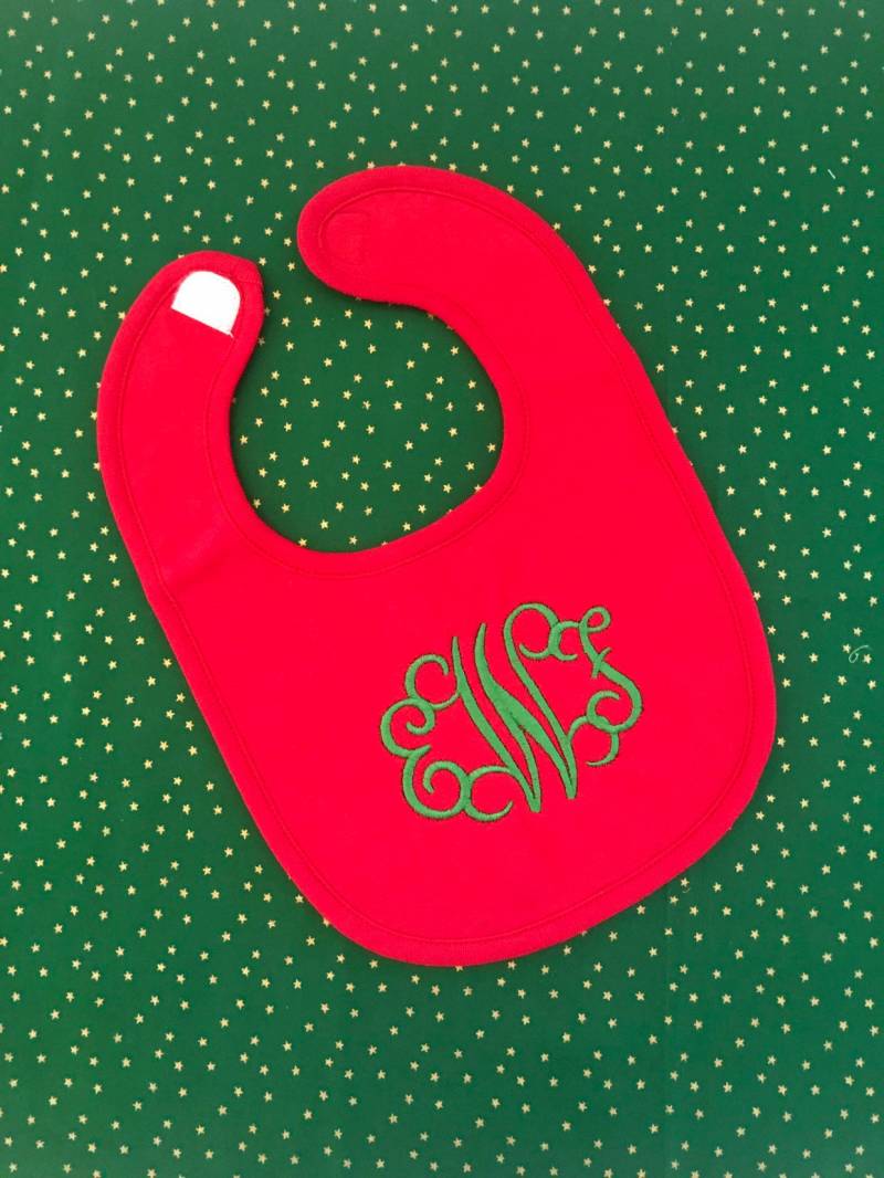 Rot Monogramm Weihnachten Lätzchen, Baumwolle Chenille Rückseite Rot Monogramm Weihnachten Lätzchen, Baumwolle Chenille Rückseite von Etsy - LittleBirdMonograms
