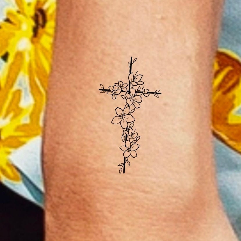 Florales Kreuz Temporäres Tattoo/Kleines Religiöses Wildblumen Florales von Etsy - LittleCuteTattoo