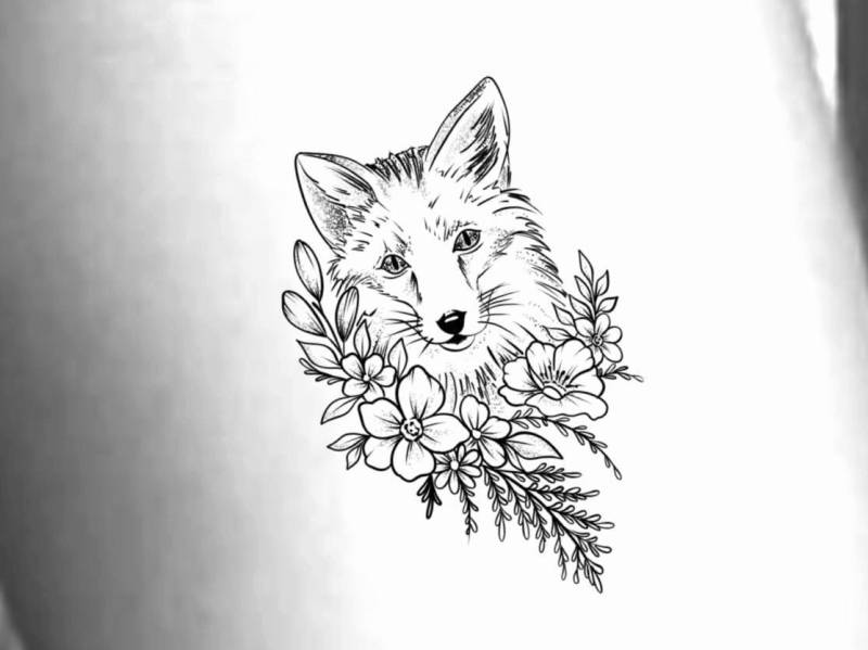 Fuchs Floral Temporäres Tattoo/Tier von Etsy - LittleCuteTattoo
