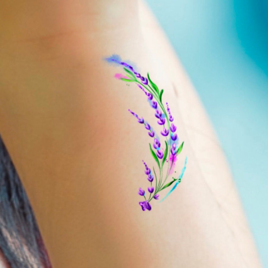Lavendel Aquarell Tattoo/Temporäres Kleines Blumen Wildblumen von Etsy - LittleCuteTattoo